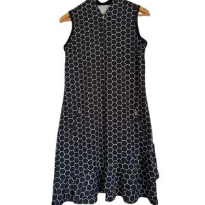 TAIL Women's Sleeveless Golf Dress Mock Neck Zip Pockets Black White Pattern - S